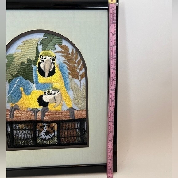 Vintage Original Embroidery Needlework Framed Art birds By H Greenhut - Picture 7 of 10